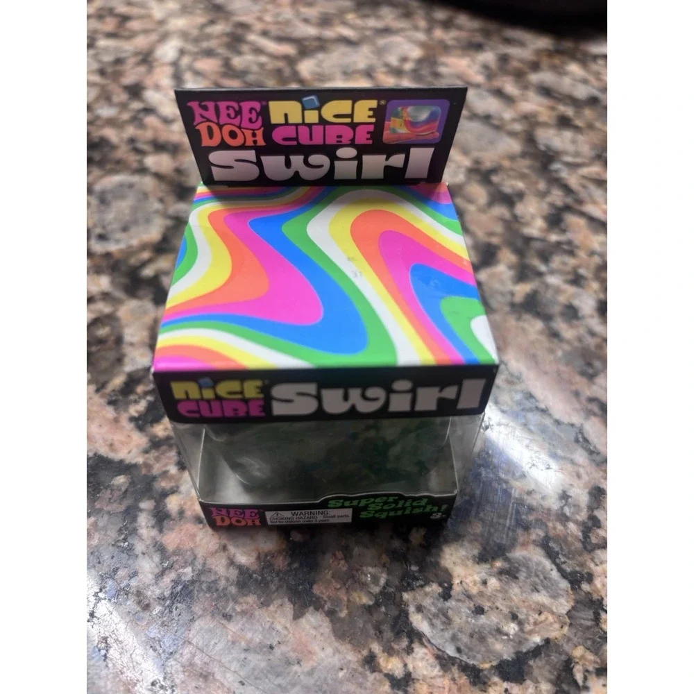 GREEN/PURPLE/BLUE - Schylling NeeDoh Nice Cube - SWIRL - Super Solid Squish